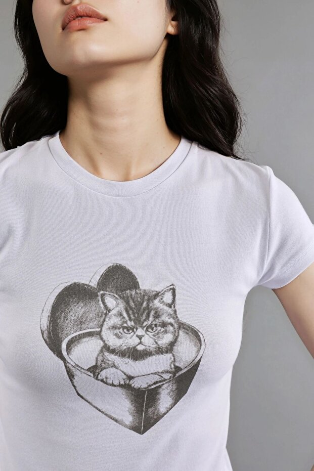 BUSEM Baskılı Fitted Bisiklet Yaka Kısa Üst - 6