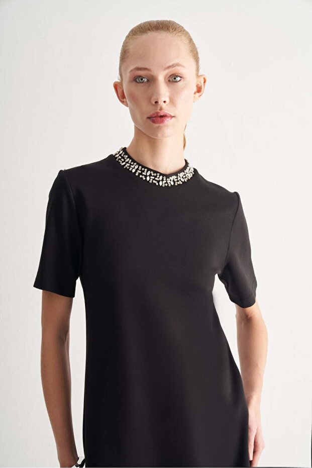 Taş İşlemeli Midi Elbise - 3