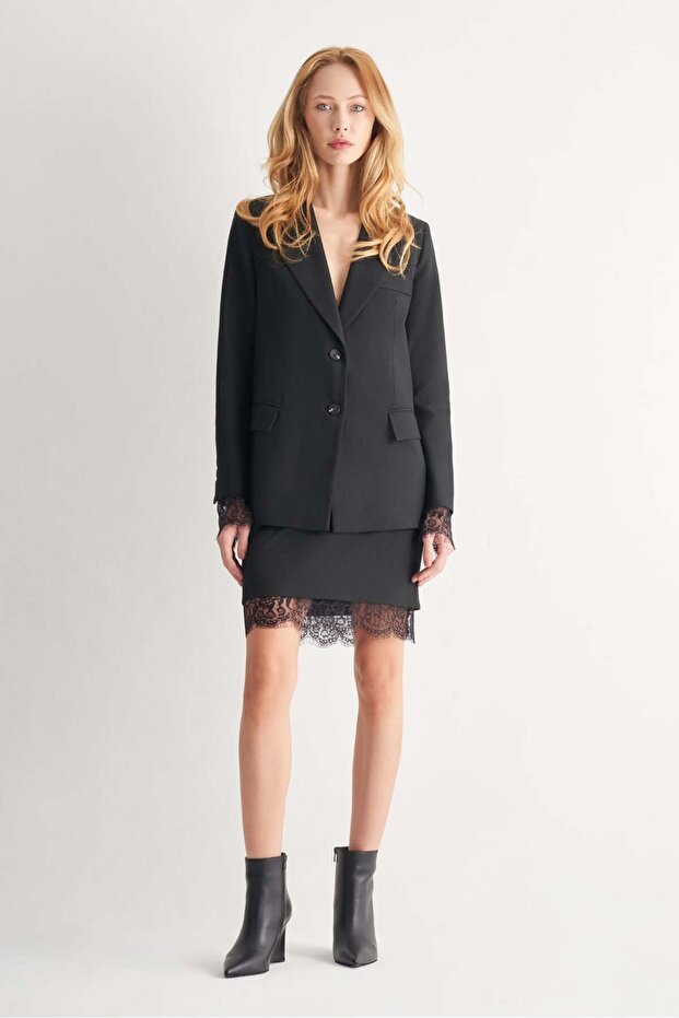 Dantel Detaylı Mini Etek - 1