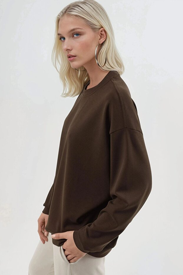 BUSEM Rahat Kesim Bisiklet Yaka Örme Sweatshirt - 2