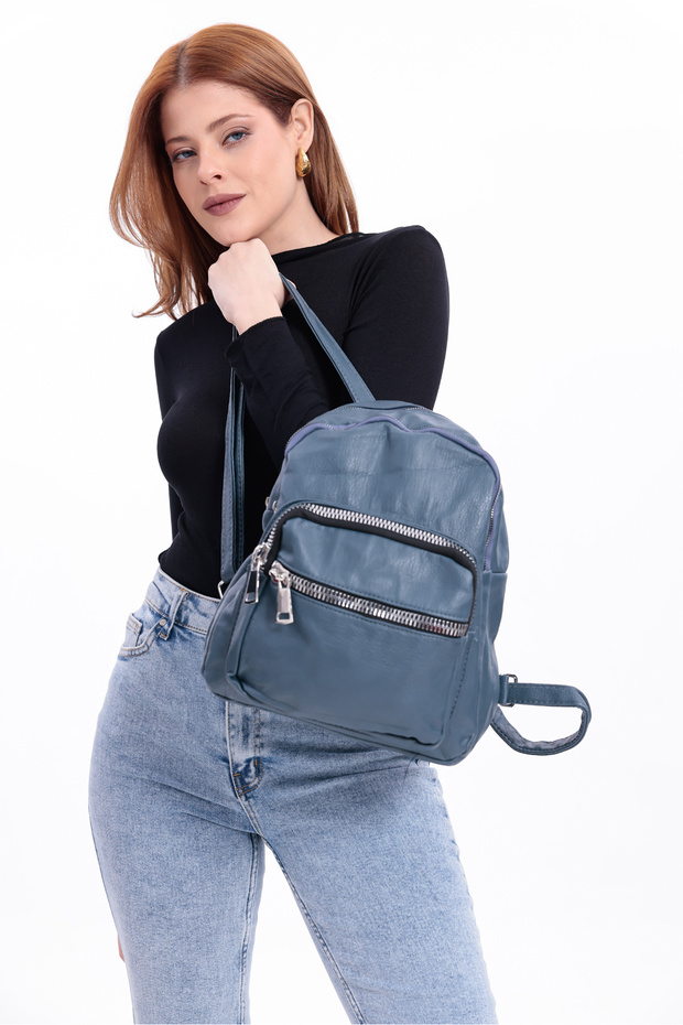 حقيبة ظهر من الجلد المغسول من سويفيا مكونة من 4 أقسام - 2