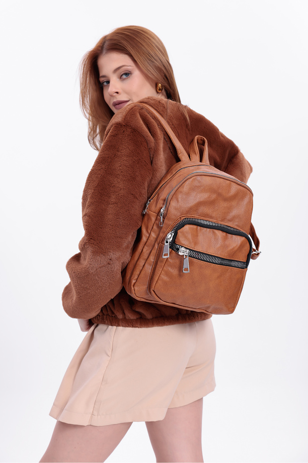 حقيبة ظهر من الجلد المغسول من سويفيا مكونة من 4 أقسام - 5