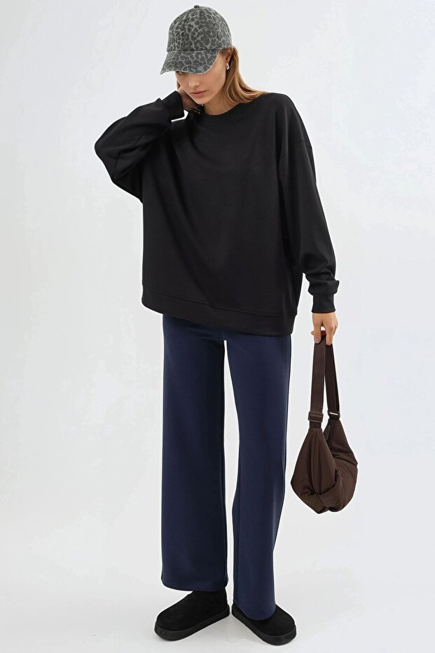 BUSEM Rahat Kesim Bisiklet Yaka Örme Sweatshirt - 5