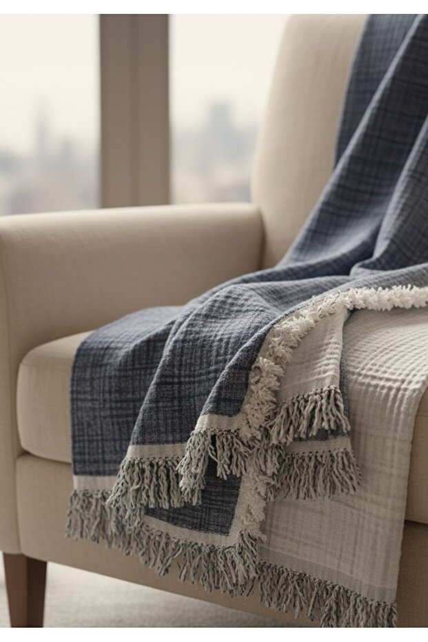 100% Organic Cotton 4-Layer Muslin Sofa Throw - Tv Blanket - Double-Sided Decorative Cover (90X200)