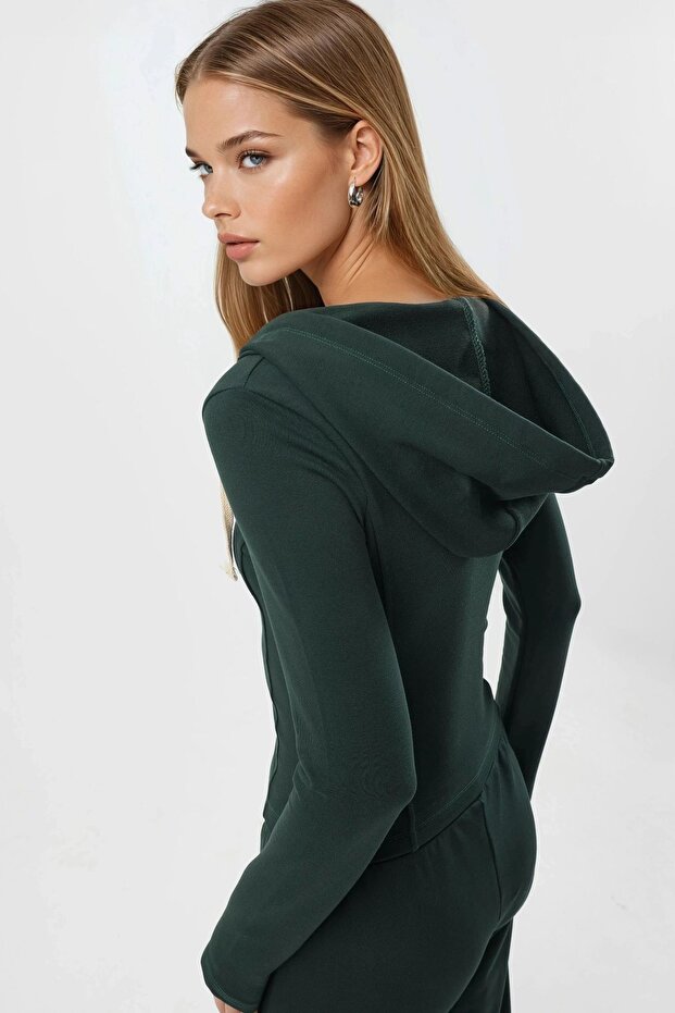 BUSEM Fermuarlı Kapüşonlu Pamuklu Ceket - 2