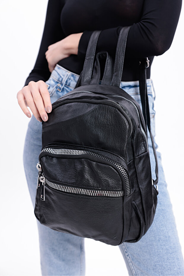 حقيبة ظهر من الجلد المغسول من سويفيا مكونة من 4 أقسام - 3