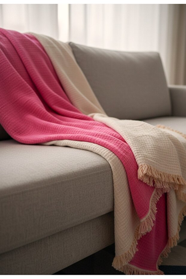 100% Organic Cotton 4-Layer Muslin Sofa Throw - Tv Blanket - Double-Sided Decorative Cover (90X200)