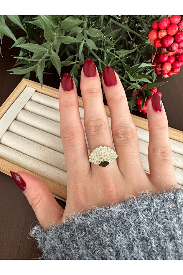 خاتم مروحة من الحجر الذهبي - 3