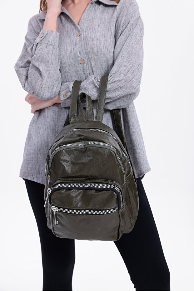 حقيبة ظهر من الجلد المغسول من سويفيا مكونة من 4 أقسام - 4