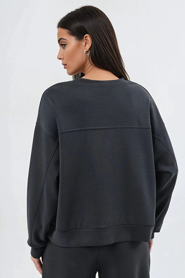 BUSEM Rahat Kesim Bisiklet Yaka Modal Sweatshirt - 3