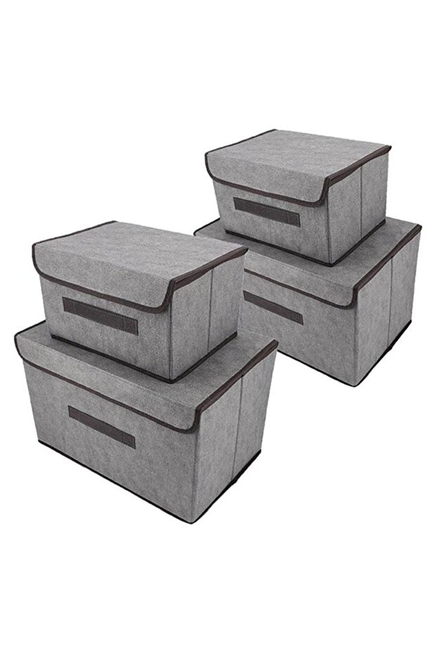 Pack Of 4 Foldable Storage Box With Lid Grey 36x23x24cm