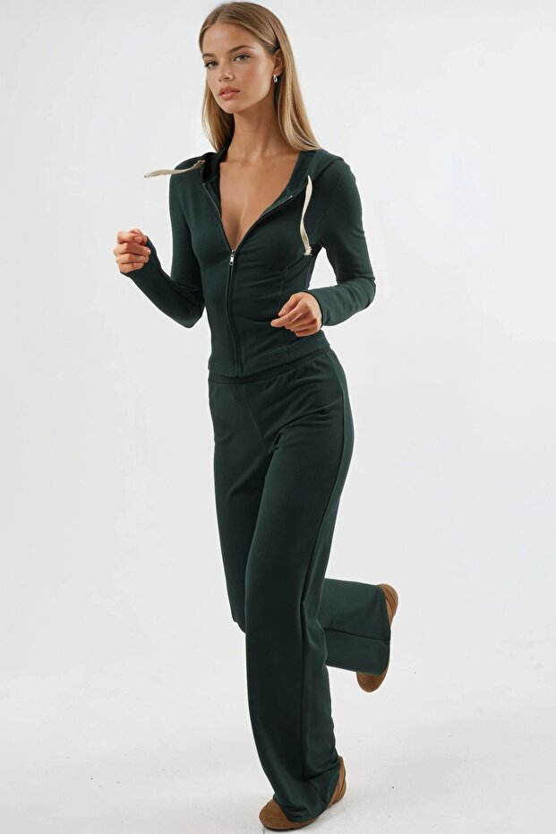 BUSEM Fermuarlı Kapüşonlu Pamuklu Ceket - 4