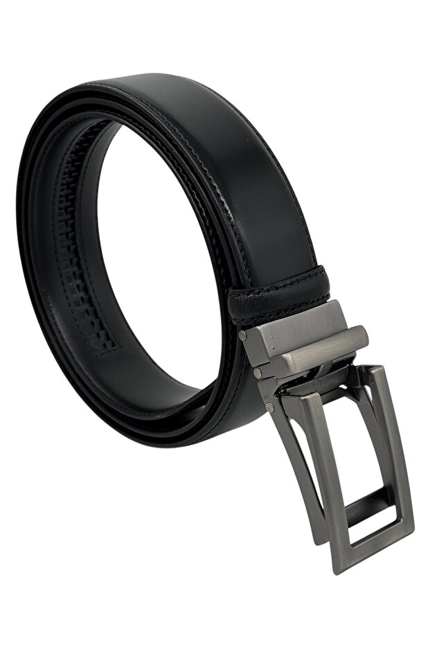 Black Faux Leather Automatic Mechanism Buckle Without Holes 3.5 cm Width Classic Men's Belt // 8201