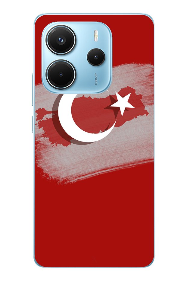 حافظة سيليكون متوافقة مع هاتف Redmi Note 14 4G مع خريطة تركيا وعلمها التفصيلي مطبوع