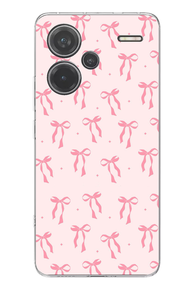 Redmi Note 13 Pro Plus Compatible Soft Pink Bow Patterned Printed Silicone Case - 1