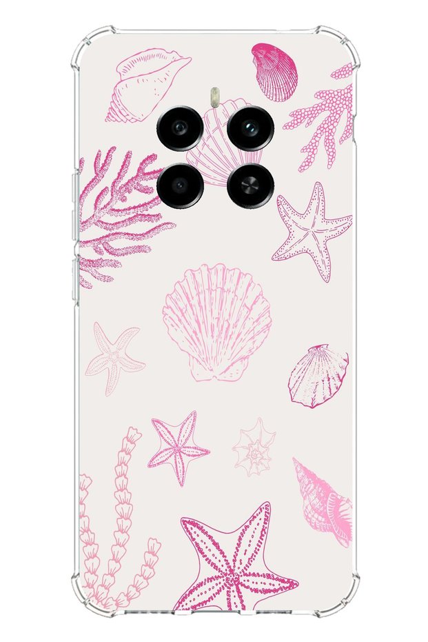 Realme 12 4g-12 Plus Compatible Pink Starfish and Shell Printed Silicone Case