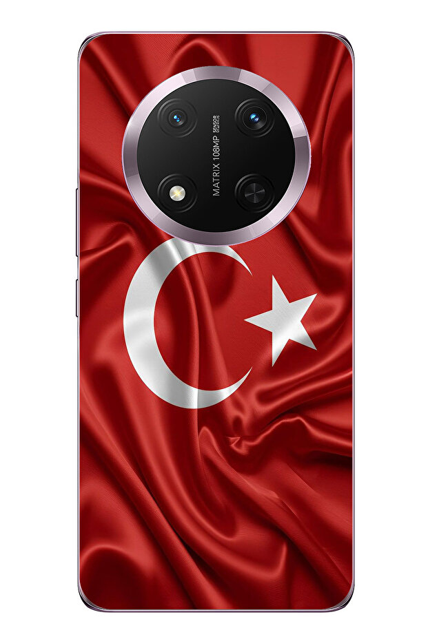 حافظة سيليكون متوافقة مع Honor Magic 7 Lite بتصميم العلم التركي مطبوع - 1