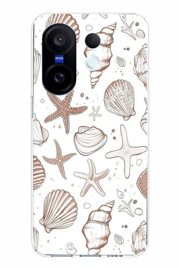 حافظة سيليكون مطبوع متوافقة مع Vivo X200 FE مع نجم البحر البني والصدف