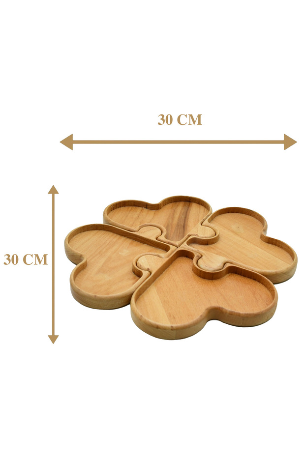 Heart-shaped wooden serving platter made from natural solid wood with divided sections