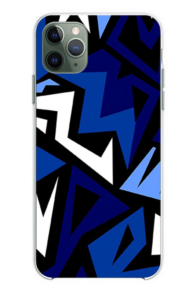 حافظة سيليكون متوافقة مع هاتف iPhone 11 Pro Max ذات تصميم هندسي أزرق حديث مطبوع