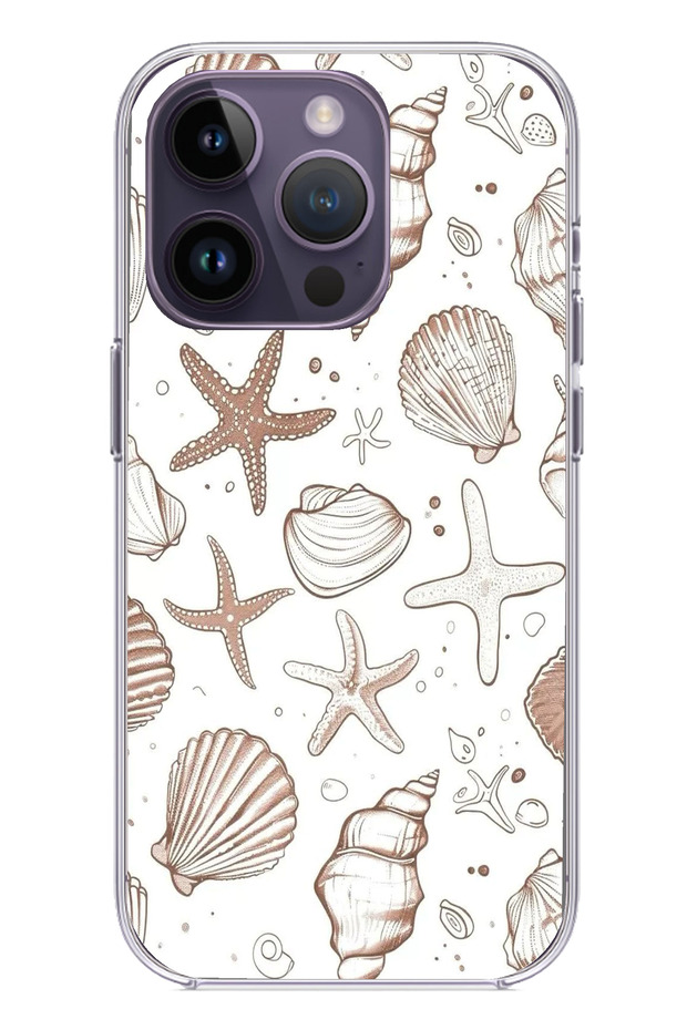 حافظة سيليكون مطبوع متوافقة مع هاتف iPhone 14 PRO MAX مع نجم البحر البني والصدف