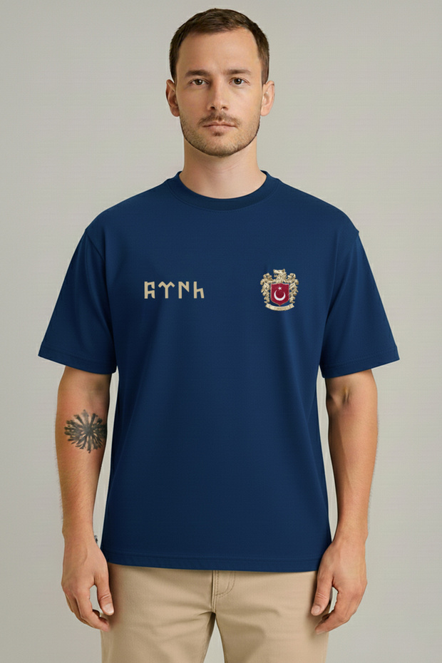 Göktürkçe Turkish Written Bozkurt Symbol Turkey and Turkish Flag Wolf Regular Fit 100% Cotton Tshirt