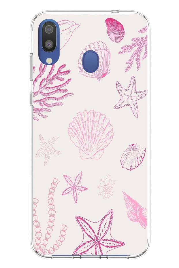 Samsung Galaxy M20 Compatible Pink Starfish and Shell Printed Silicone Case