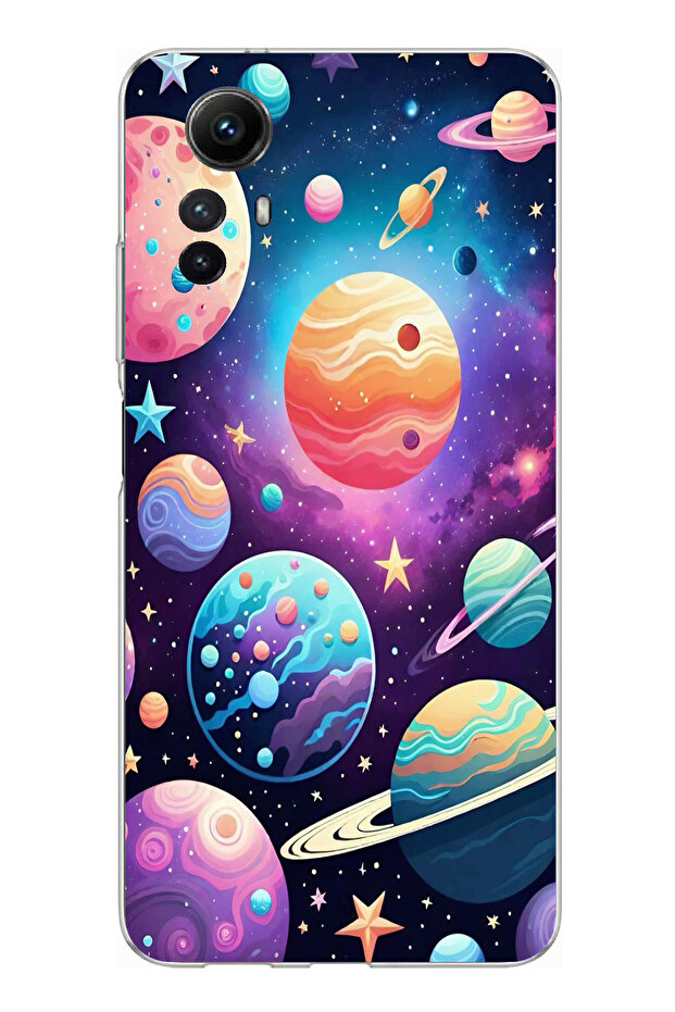 Printed Silicone Case Compatible with Redmi Note 12S Featuring Space, Planet, and Star Patterns - 1