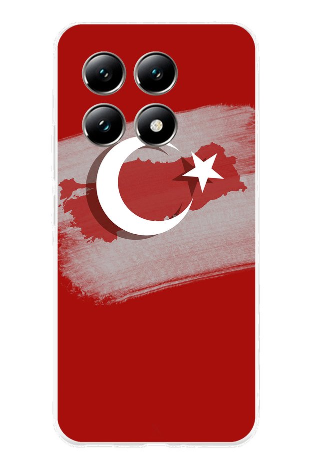 جراب سيليكون متوافق مع هاتف Xiaomi Mi 14T PRO مع خريطة تركيا وعلم تركيا مطبوع