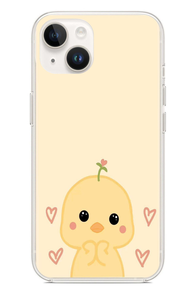 حافظة سيليكون مطبوع متوافقة مع هاتف iPhone 14 PLUS بنمط كتكوت لطيف وقلب - 1