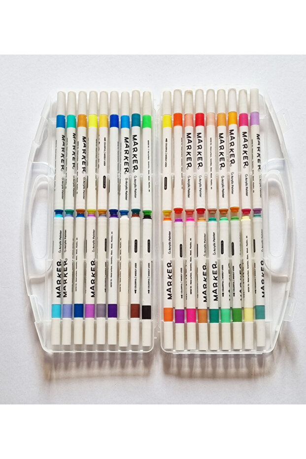 Modellino Akrilik Marker Kalem Şeffaf Beyaz Plastik Çantalı / 12-24-36-48-60 Renk Seçenekli Acrylic Painter
