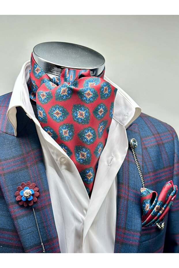 Red Patterned Men's Scarf - 1