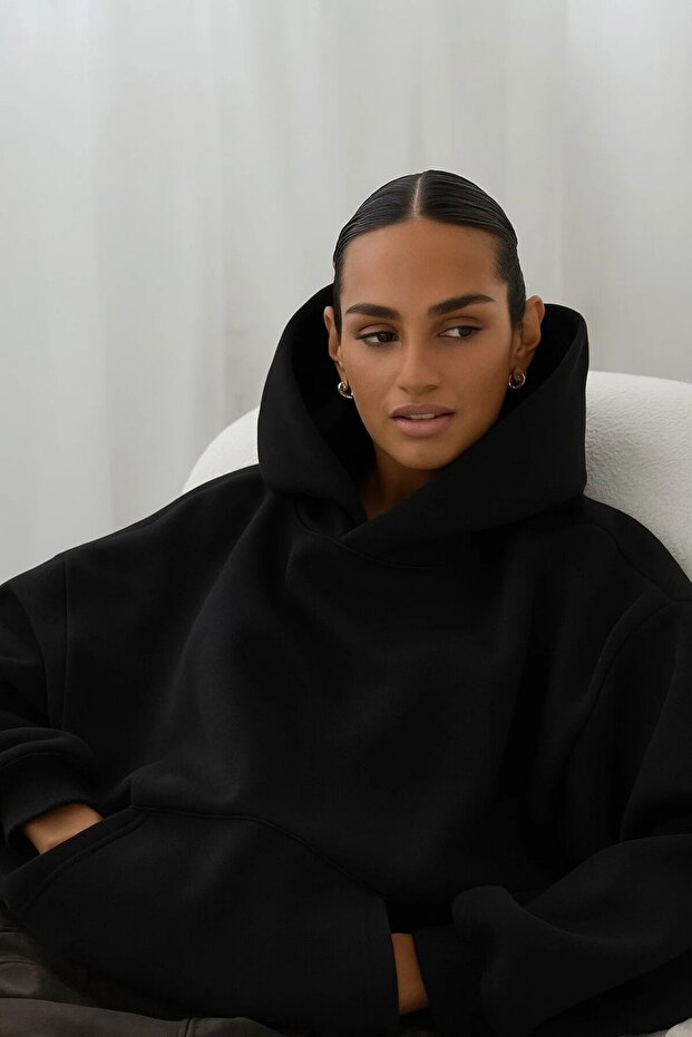 Women's Oversized Sweatshirt Hoodie – Hooded , 3 Thread Fleece, Kangaroo Pocket