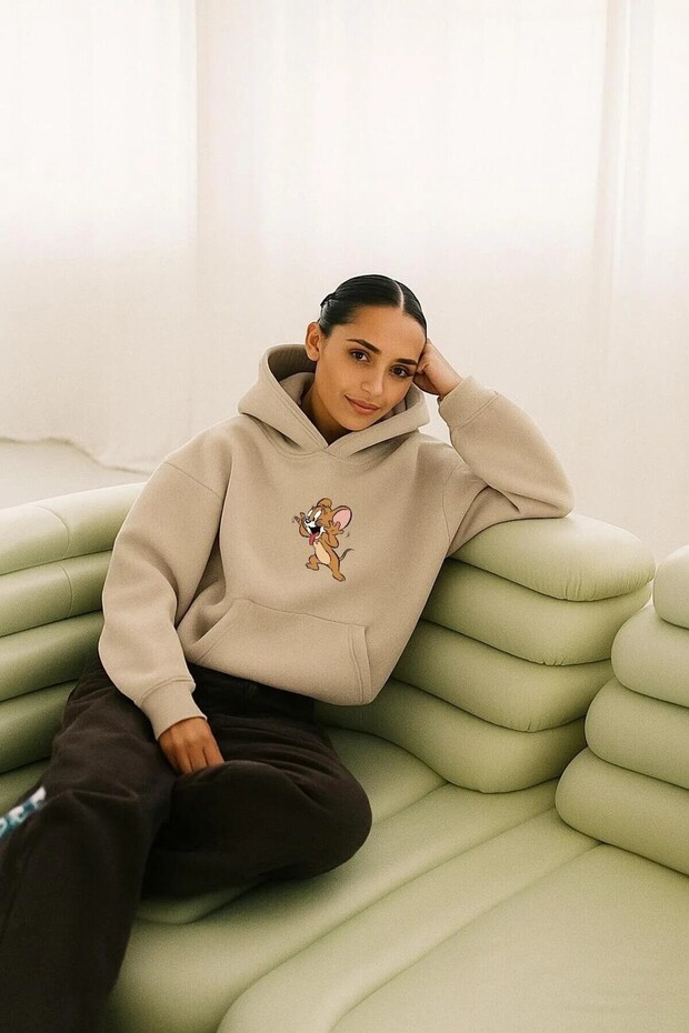 Γυναικείο φούτερ oversized με κουκούλα – με κουκούλα , 3 νήματα από φλις, τσέπη καγκουρό - 1