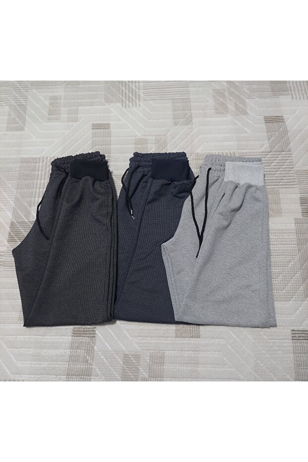 3-Piece Unisex Regular Black Gray Navy Ribbed Hem Sweatpants