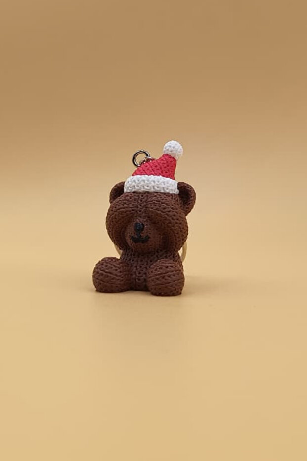 Knitted Patterned Christmas Teddy Bear Keychain (Plastic)