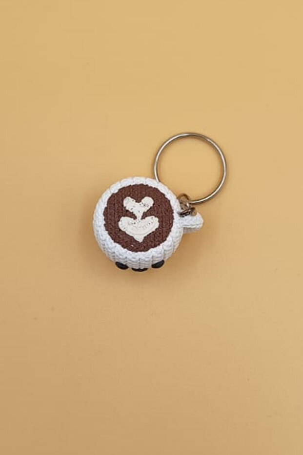 Knitted Patterned Coffee Cup Keychain (Plastic) - 2