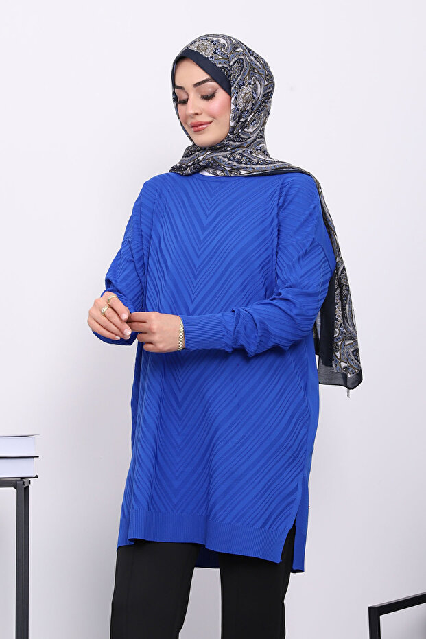 Cobalt Blue Cold Yarn Mercerized Knitwear Tunic