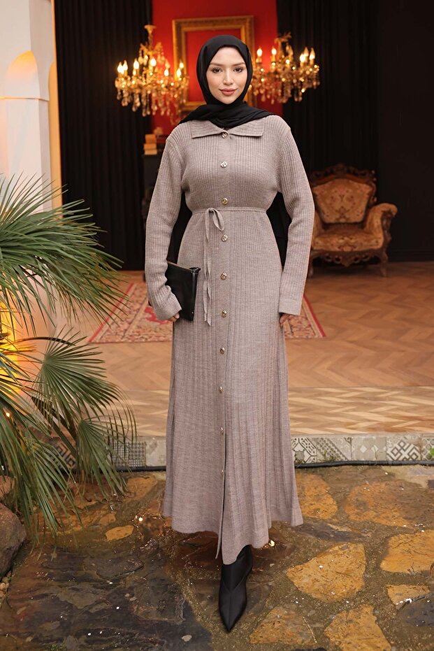 Mink Buttoned Knitwear Dress