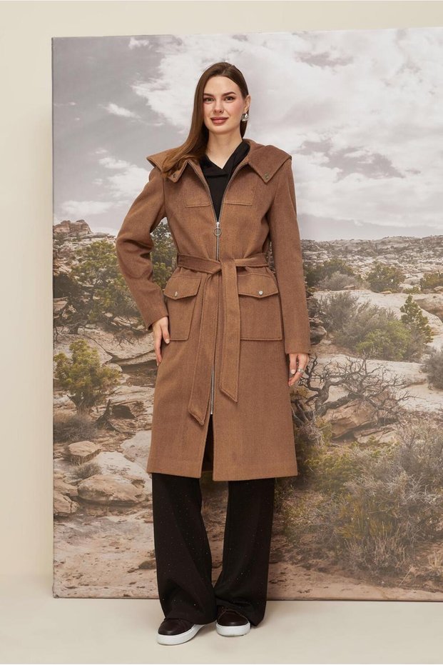 Belted Hooded Cardigan Coat 90628