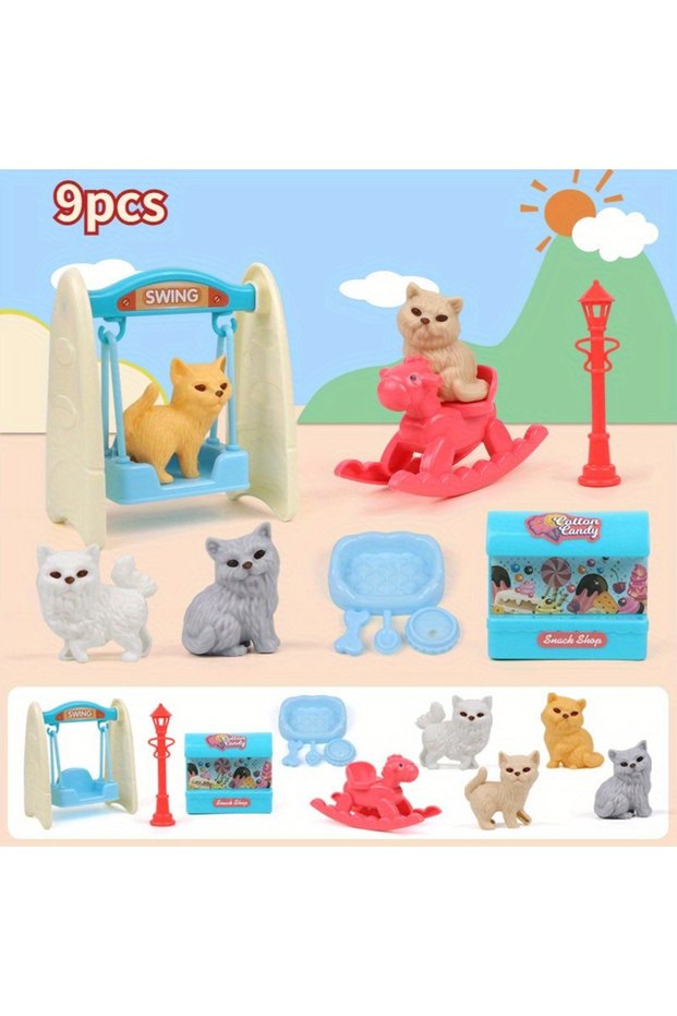as pic Cute Dog Pet Basket Family Toys Dog Doll Set Cage Toys Scene Playing Toys Christmas Decorati
