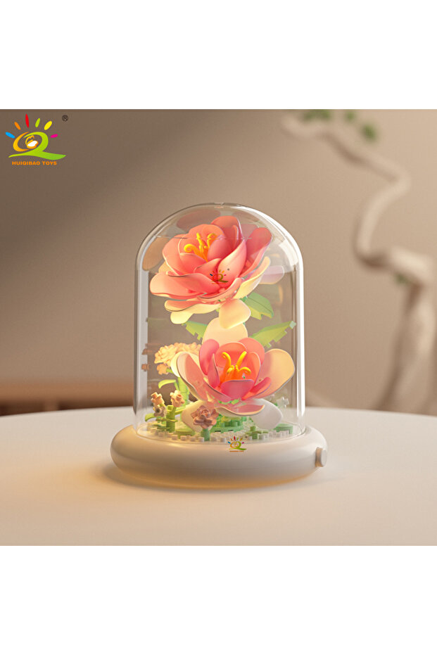 رقم 05 مع إضاءة، صندوق عرض باقة الزهور الأبدية من هويكيباو، نموذج زهرة من مكعبات البناء الصغيرة، اصنعها بنفسك للمنزل