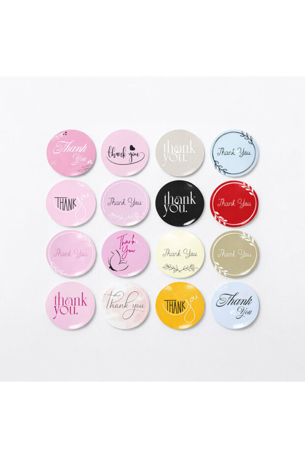 Mixed'Thank You' Sticker Set (4X4Cm - 16 Different Models) - 80 Pieces | Each Package Has a Different Style!