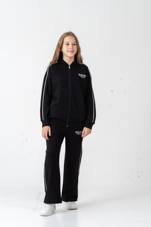 Sports Academy College Team Us-86 Embroidered Hooded Front Zipper Girls' Bottom Top Tracksuit Set