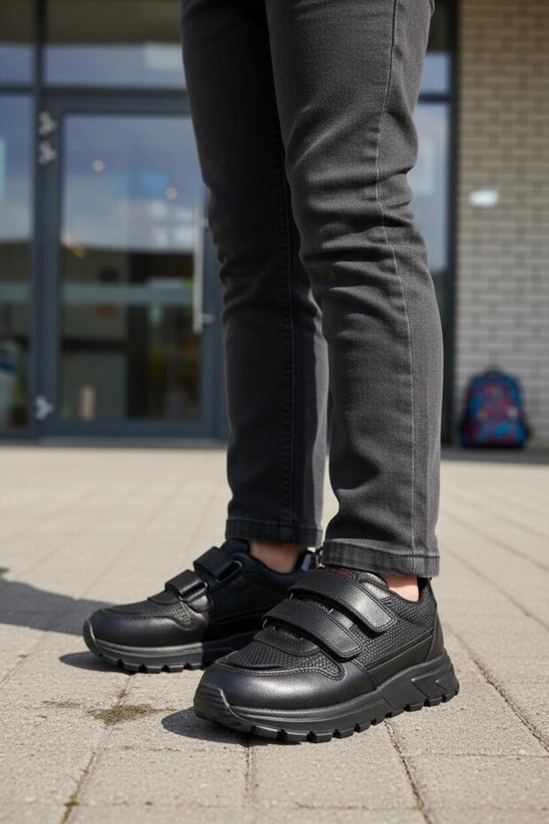 210 Orthopedic 100% Genuine Leather Boys' Black School Shoes