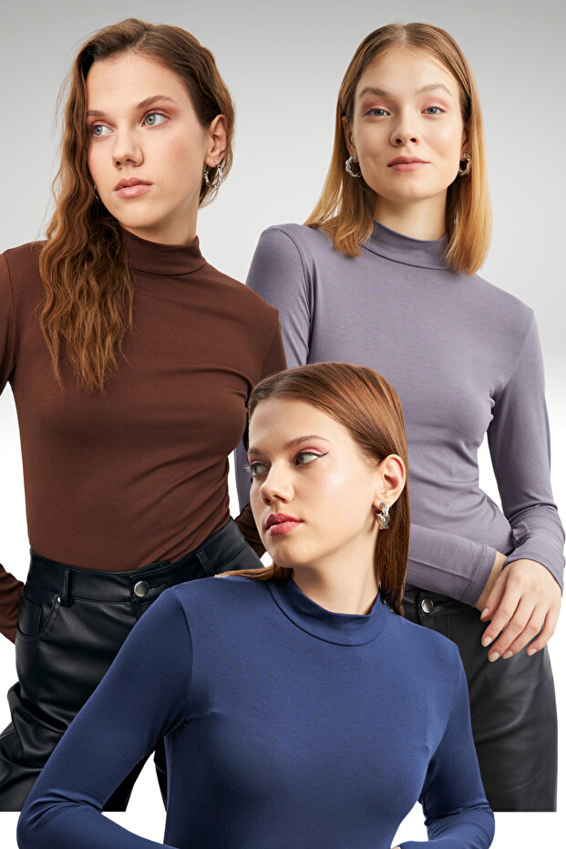 Women's Gray Navy Blue Bitter Brown 3-Piece Bodysuit