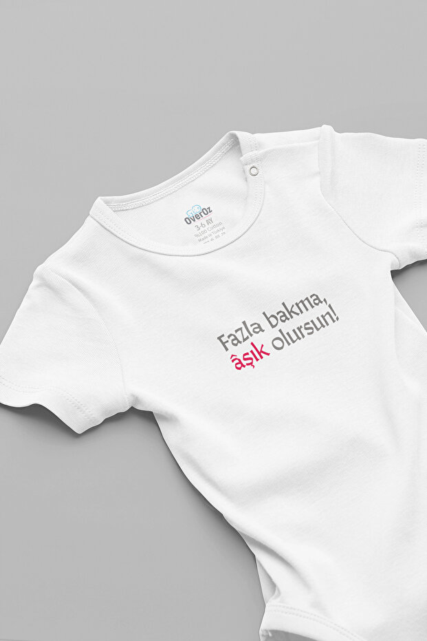 Don'T Look Too Much, You'Ll Fall in Love Printed Baby Bodysuit with Snap Fasteners Bodysuit Jumpsuit 5941
