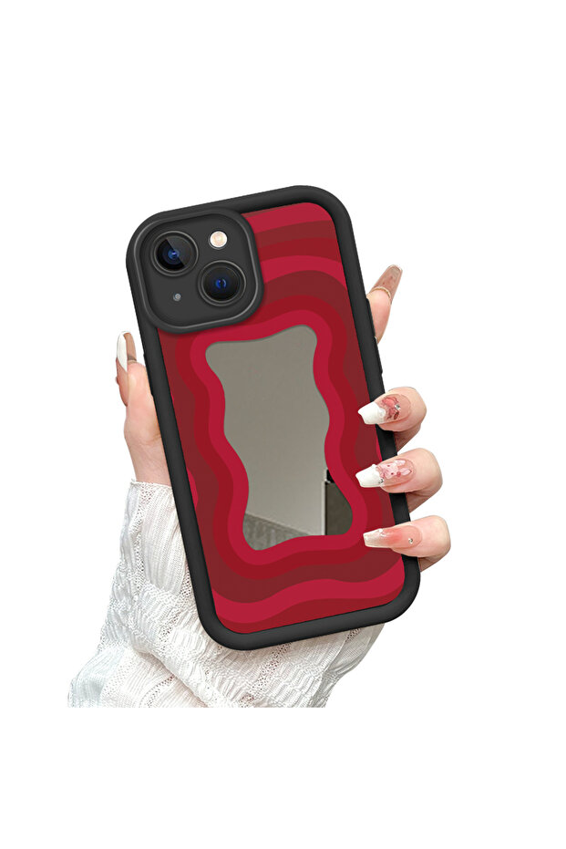 iPhone 15 Compatible Drop-Proof Black Silicone Case with Mirror Surface - 4