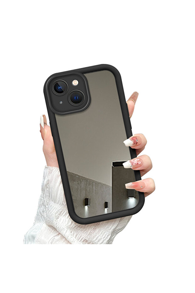 حافظة سيليكون سوداء مقاومة للسقوط متوافقة مع آيفون 15 مع وجه مرآة - 4