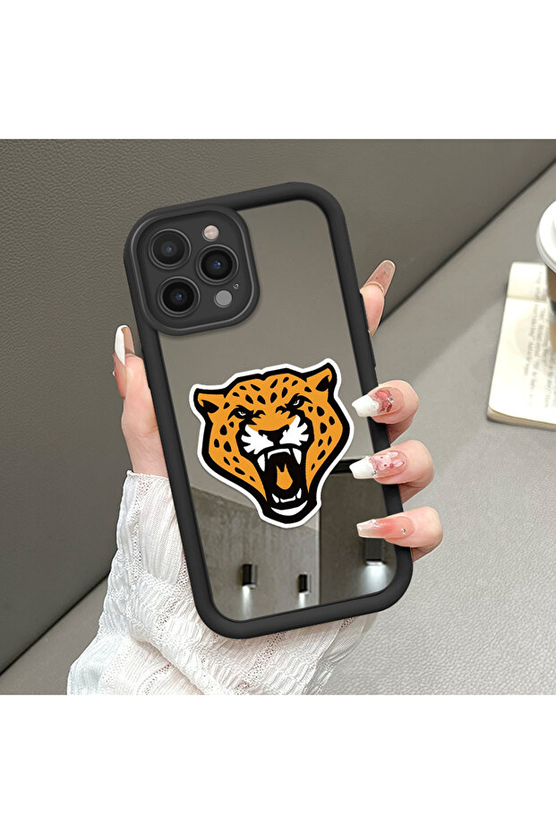 حافظة سيليكون سوداء مقاومة للسقوط متوافقة مع هاتف iPhone 14 Pro بأنماط مرآة ونمط الفهد - 1